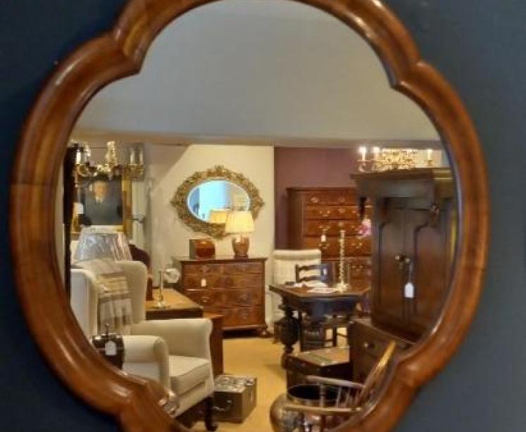 Matching Pair of Antique Walnut Wall Mirrors - Image 2