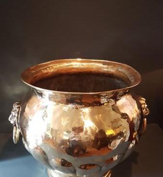 Large Victorian Brass Lion Mask Handled Planter