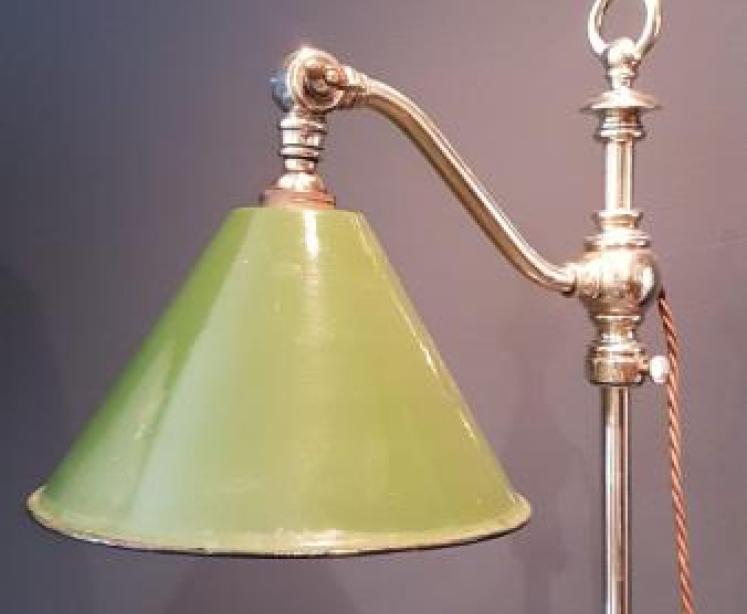 Antique Brass Rise and Fall Lamp & Enamel Shade - Image 2