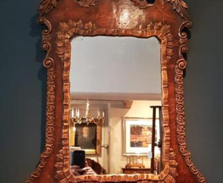 Victorian Burr Walnut & Plaster Gilt Mirror - Image 1