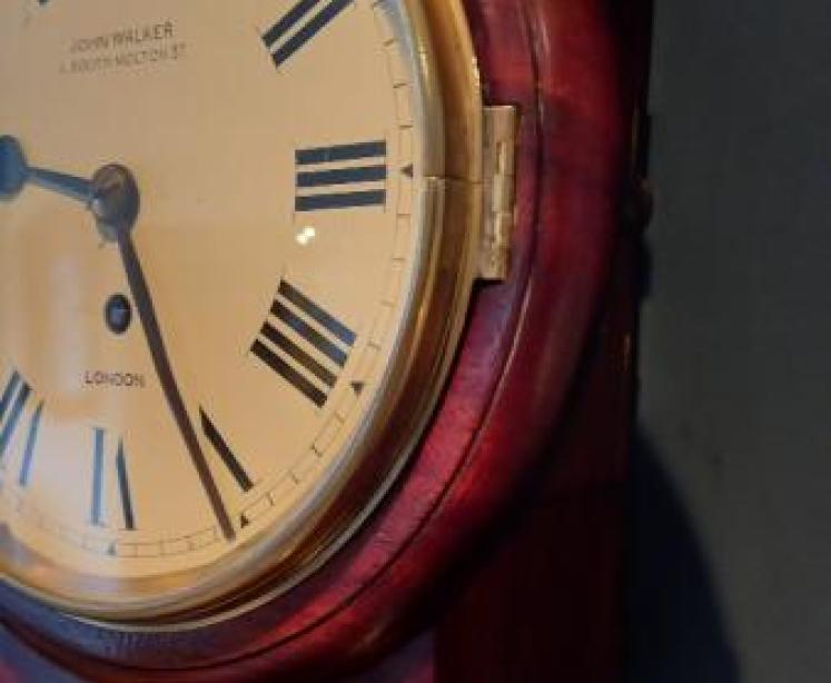 Small Antique Single Fusee 8" Drop Dial Wall Clock - Image 4