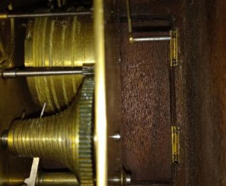 Small Antique Single Fusee 8" Drop Dial Wall Clock - Image 6