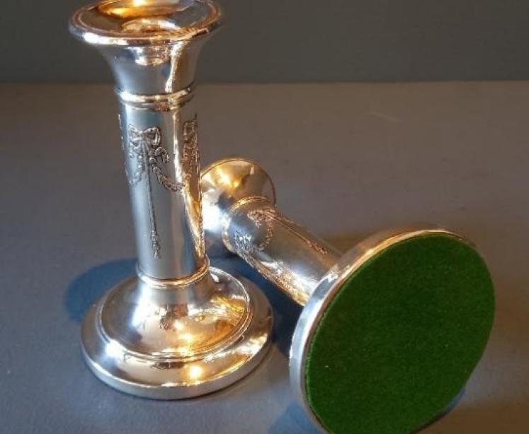 Pair of George V Period Solid Silver Garland Candlesticks - Image 6