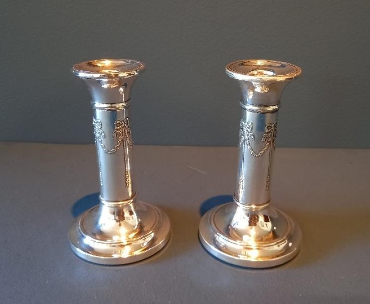 Pair of George V Period Solid Silver Garland Candlesticks - Image 7