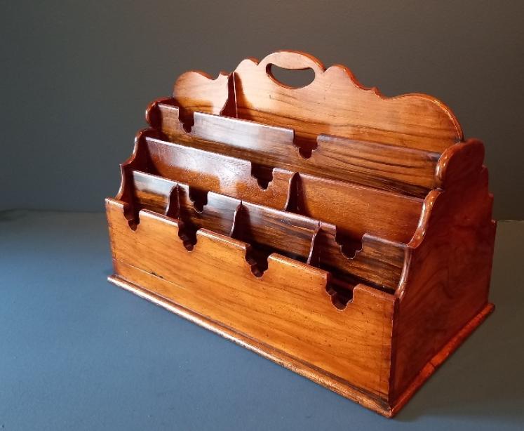 Antique Solid Walnut Partner's Desk Letter Rack - Image 2