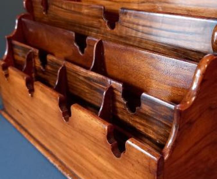 Antique Solid Walnut Partner's Desk Letter Rack - Image 6