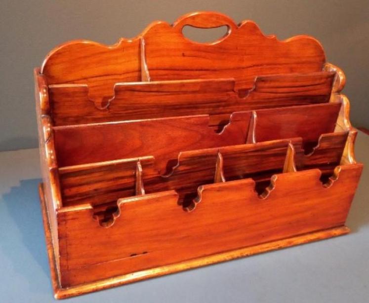 Antique Solid Walnut Partner's Desk Letter Rack - Image 7