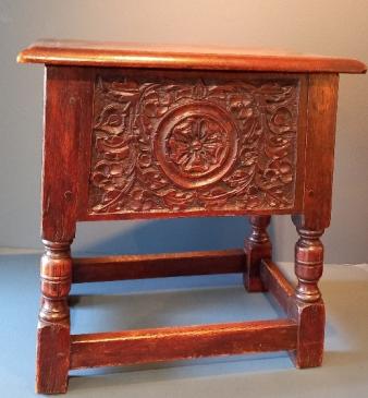 Antique George II Style Oak Box Joint Stool 