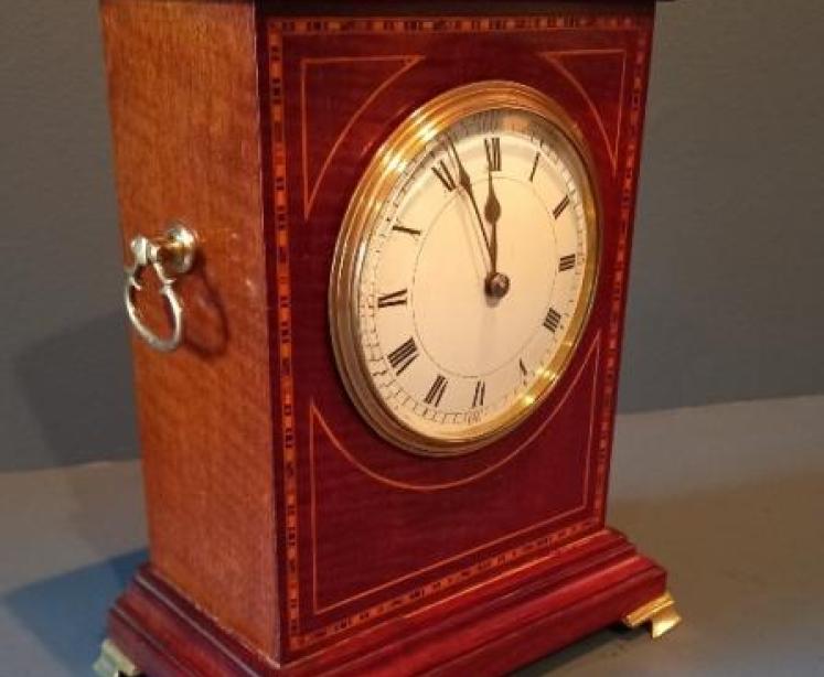 Antique Bracket Style Chequered Inlay Mantel Clock - Image 7