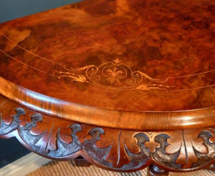 Mid Victorian Burr Walnut Inlaid Games Table - Image 3