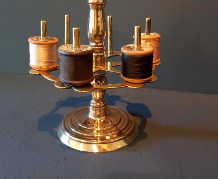 Antique Brass Bobbin Stand & Pin Cushion - Image 3