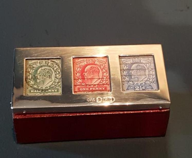 Edwardian Silver and Red Leather Stamp Box - Image 7