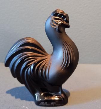 Unusual Lalique Black Opalescent Cockerel