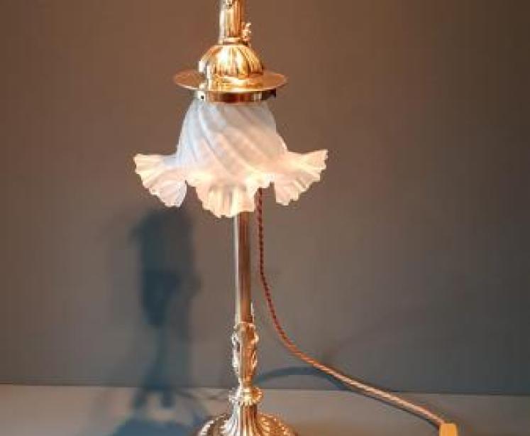 Edwardian Brass Table Lamp and Shade - Image 2