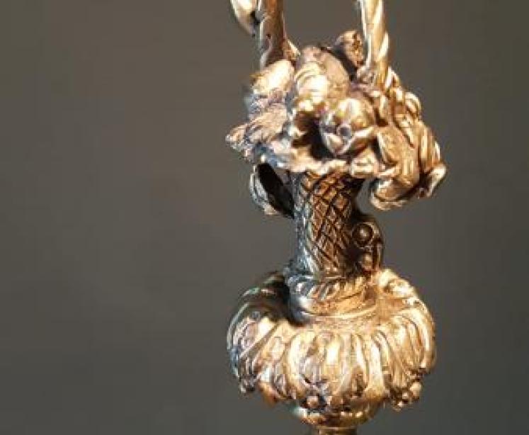 Edwardian Brass Table Lamp and Shade - Image 4