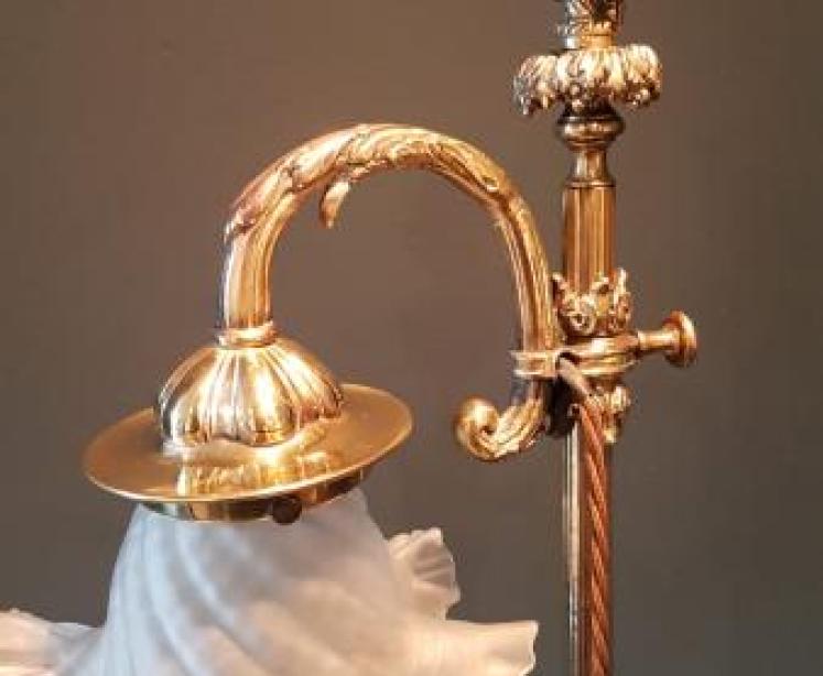 Edwardian Brass Table Lamp and Shade - Image 5
