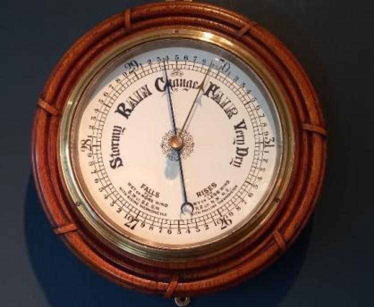 Antique Oak Ship's Rope Wheel Barometer - Image 1