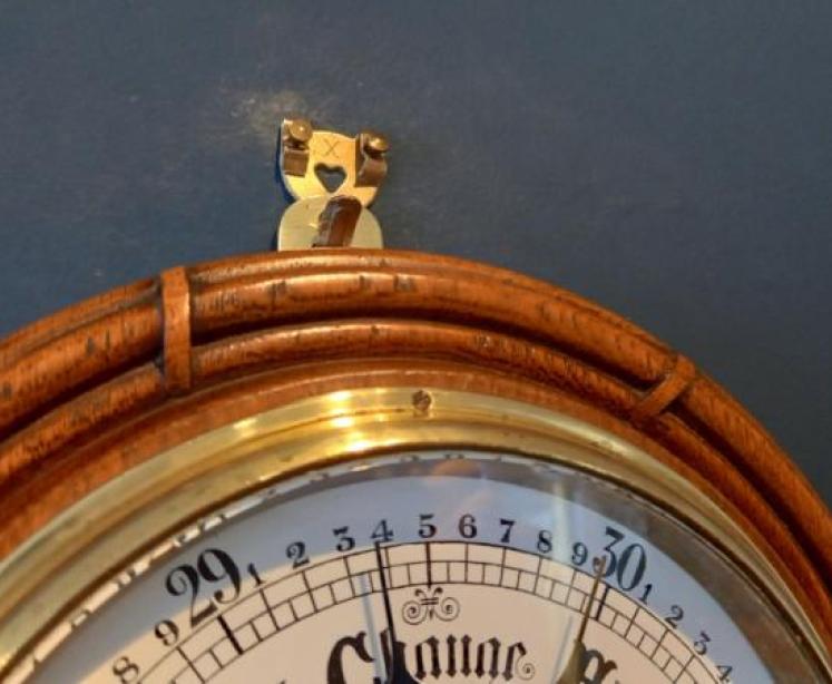 Antique Oak Ship's Rope Wheel Barometer - Image 3