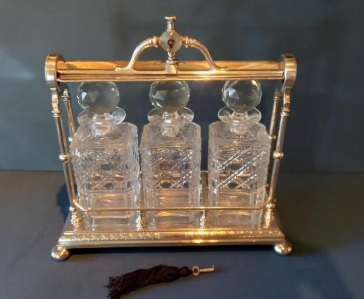  Late Victorian Silver Plated Three Bottle Tantalus - Image 1