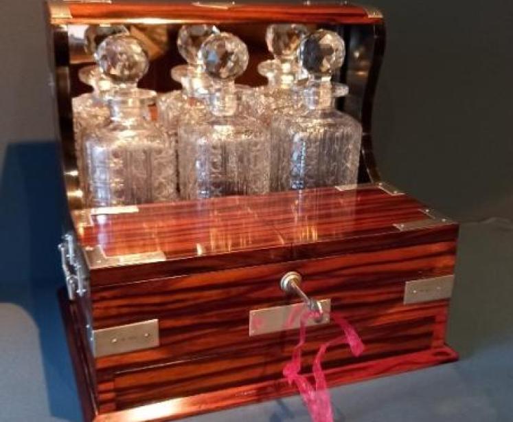 Outstanding Antique Rosewood & Solid Silver Games Tantalus - Image 1