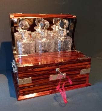 Outstanding Antique Rosewood & Solid Silver Games Tantalus