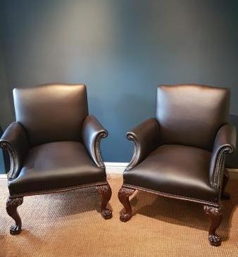 Matching Pair of Victorian Leather Arm Chairs