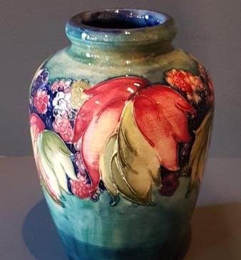 Moorcroft Leaf and Blackberries Roll Neck Vase