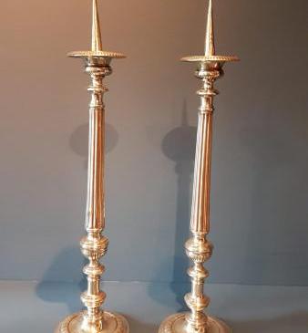 Pair of Early Victorian Brass Pricket Candlesticks