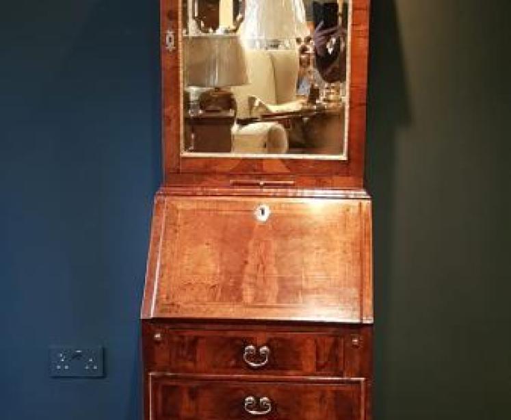 Small Proportioned George II Walnut Bureau Bookcase - Image 1