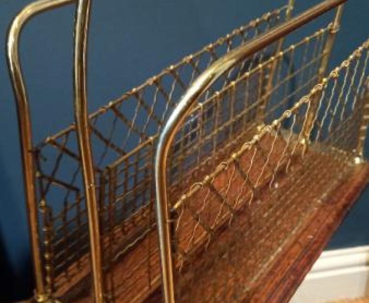Late Victorian Brass & Oak Revolving Magazine Rack - Image 4