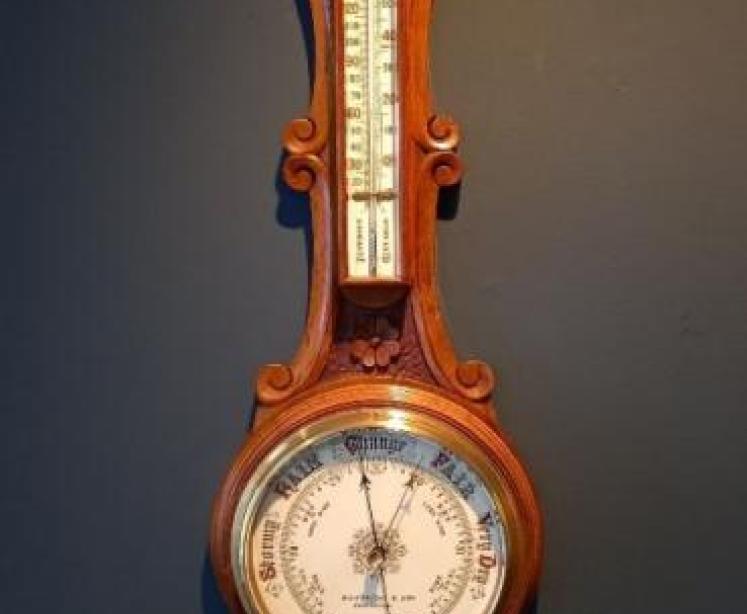 Antique Polished Walnut Banjo Barometer - Image 1