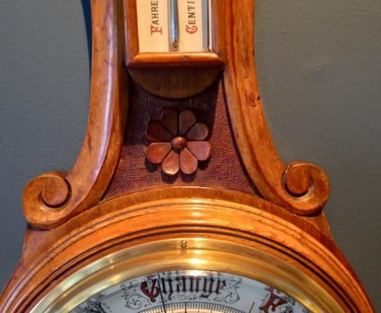 Antique Polished Walnut Banjo Barometer - Image 6