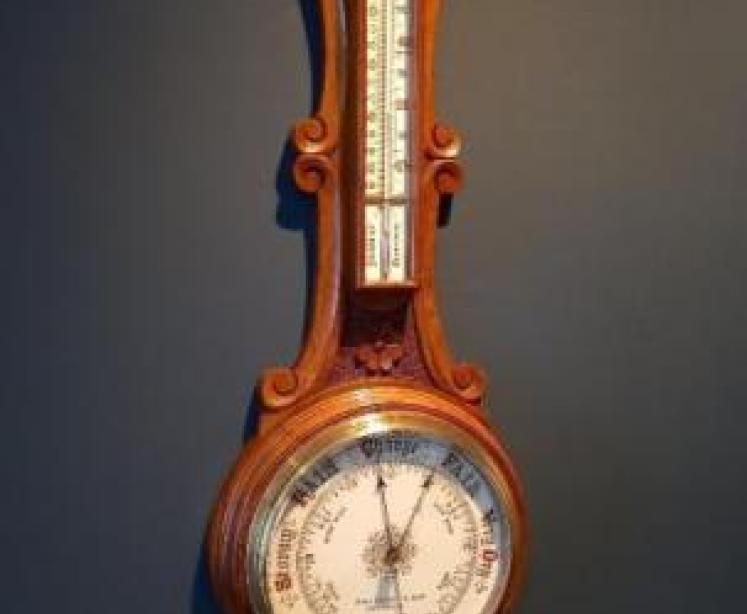 Antique Polished Walnut Banjo Barometer - Image 7