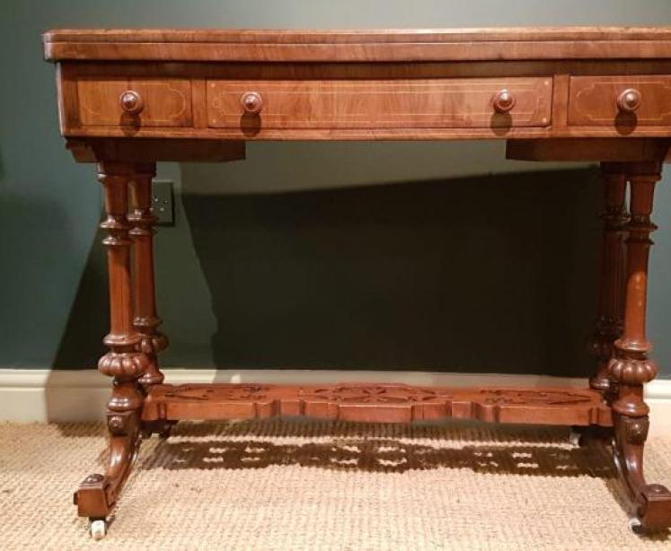 Victorian Burr Walnut Card Table - Image 3