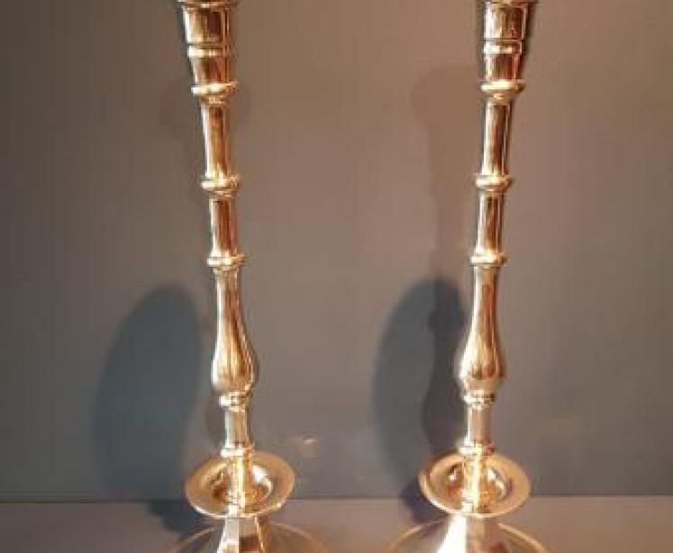 Pair of Impressive Victorian Brass Candlesticks - Image 1