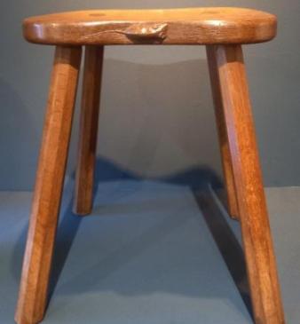 Large Mouseman Solid Oak Calf Stool