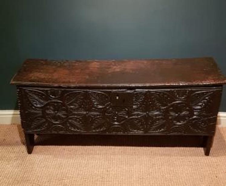 Superb Early Carved Oak Sword Box - Image 1