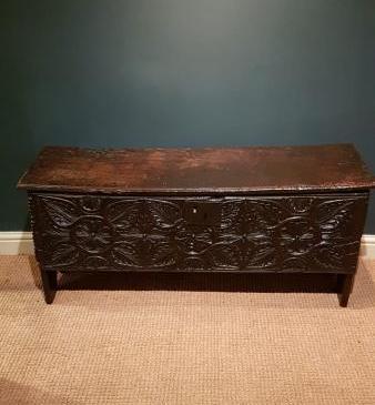 Superb Early Carved Oak Sword Box