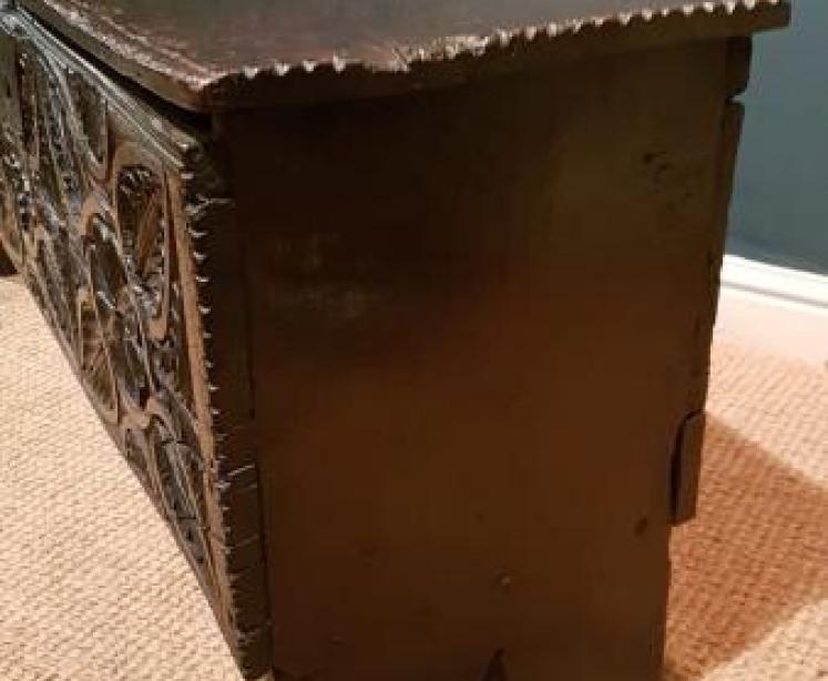 Superb Early Carved Oak Sword Box - Image 5