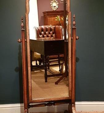 Elegant Walnut Framed Cheval Mirror