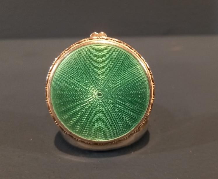 George VI Period Silver & Jade Green Pill Box - Image 3