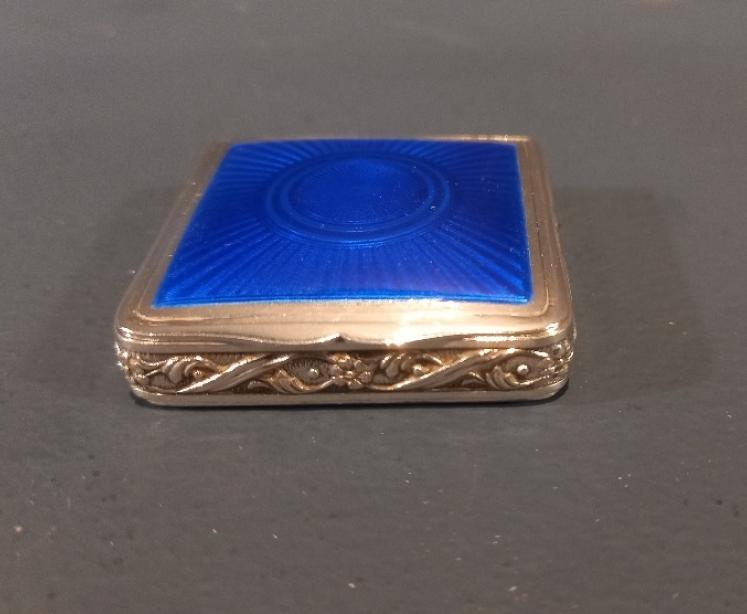 Antique Silver & Royal Blue Enamel Pill Box - Image 1