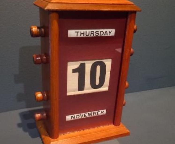 Antique Walnut Perpetual Desk Calendar - Image 1