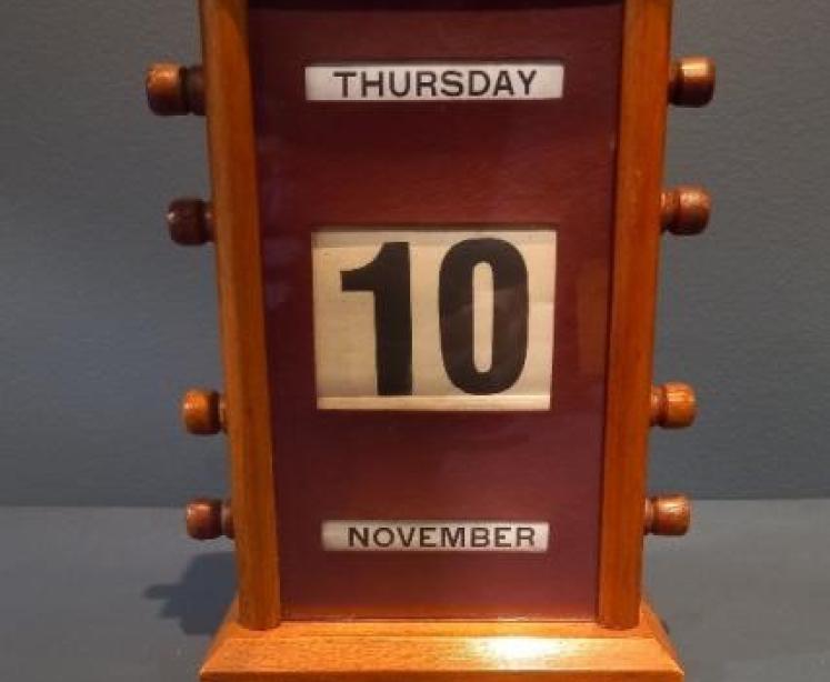 Antique Walnut Perpetual Desk Calendar - Image 7