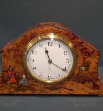 Edwardian Period Chinoiserie Tortoiseshell Mantel Clock