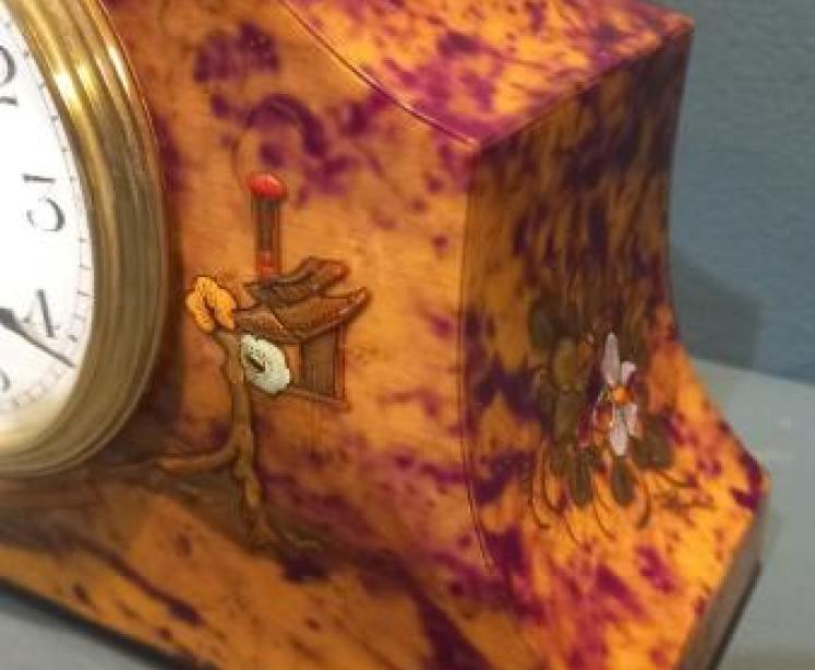 Edwardian Period Chinoiserie Tortoiseshell Mantel Clock - Image 4