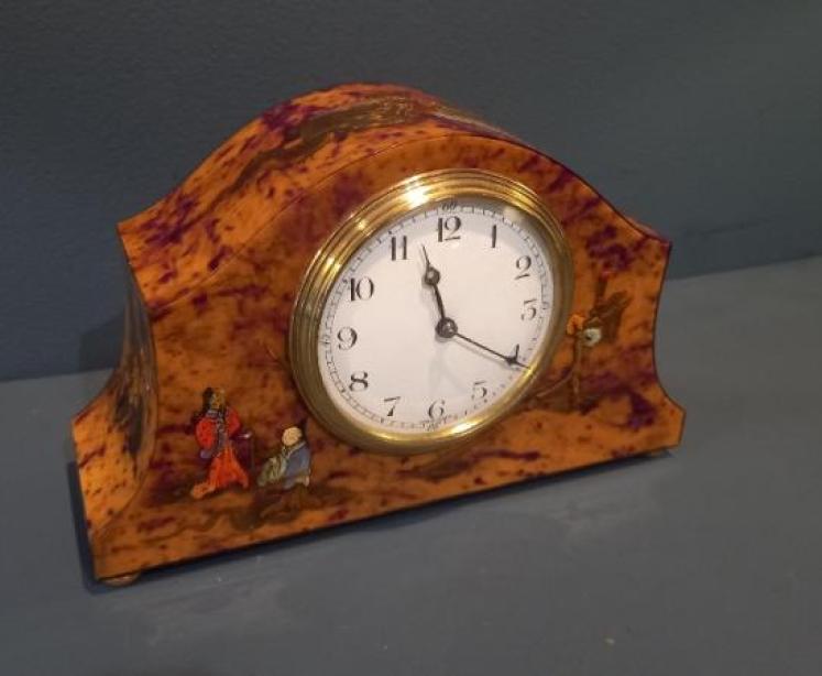 Edwardian Period Chinoiserie Tortoiseshell Mantel Clock - Image 7