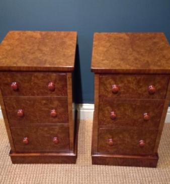 Pair of Mid Victorian Burr Walnut Bedside Cabinets