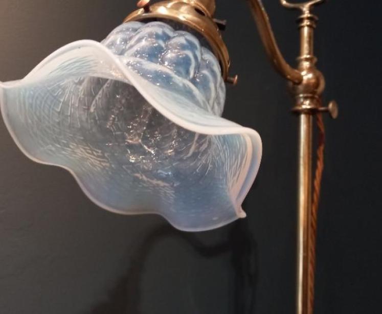 Antique Vaseline Glass Shade Rise & Fall Table Lamp - Image 5