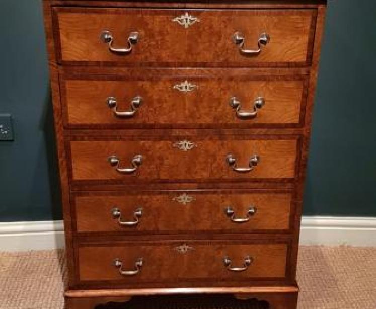 Edwardian Burr Walnut Tallboy Chest - Image 1